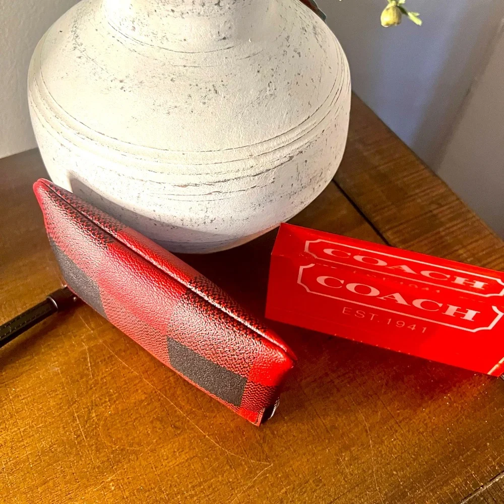 COACH Buffalo Plaid Corner Zip Wristlet